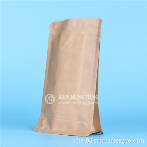 Stand up Zip Lock Kraft Paper Customize Quad Seal Recycled Brown Paper Bag for Food